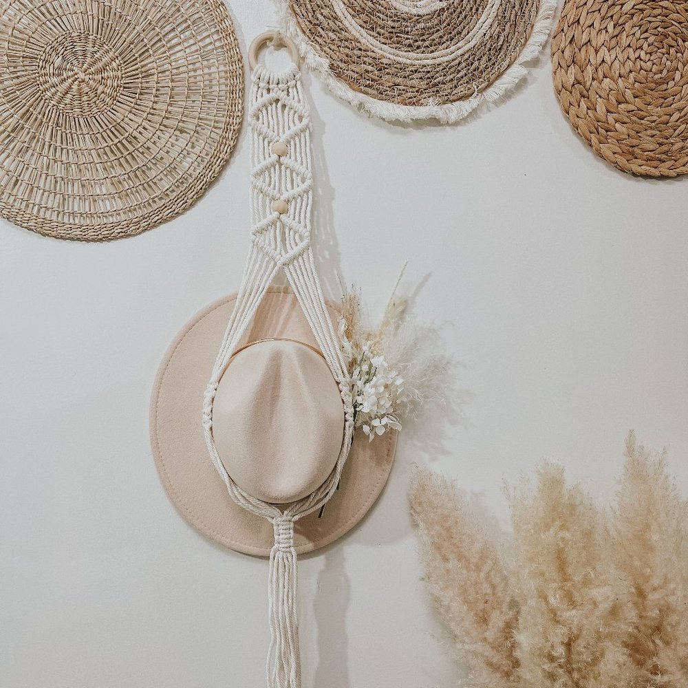 Boho Macrame Natural Hanging Hat Organizer Display